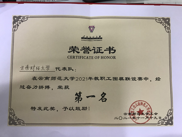 教师代表队参加云南师范大学 2021年教职工围棋联谊赛获佳绩